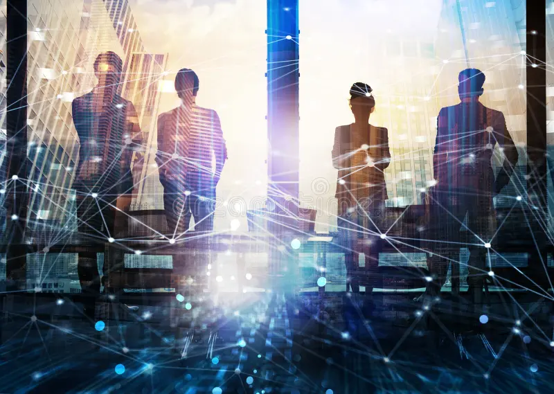 group business partner looking future network digital effect office 97050153